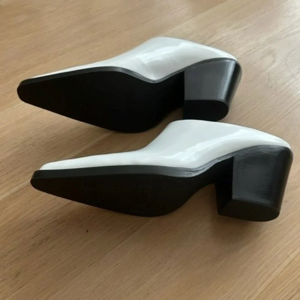 Zara Elegant White Mules with Black Trim - Picture 4 of 6